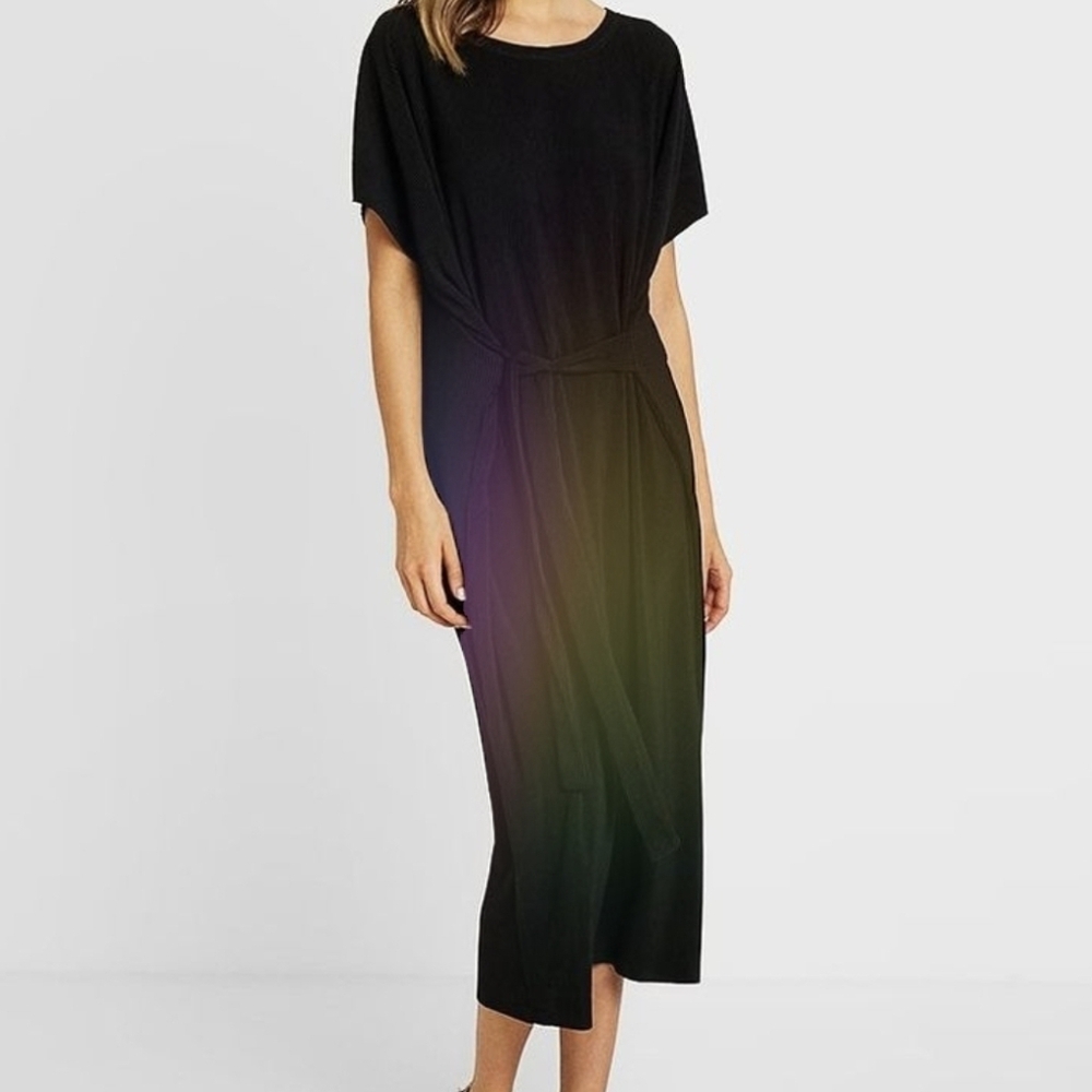 Zara Ribbed Maxi Dress Cap Sleeves  w Attached Belt Sz M